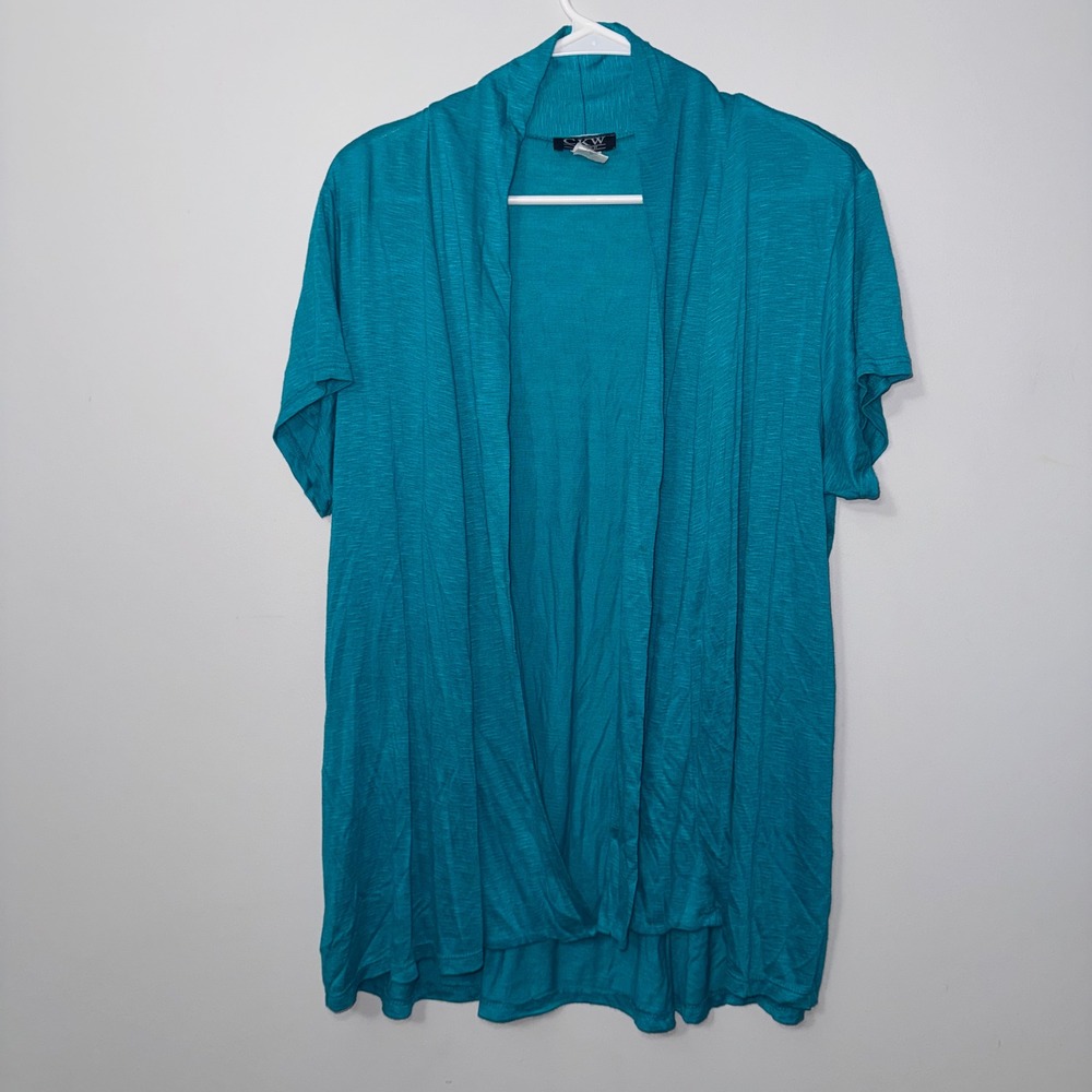 CKW Women's Teal Blue Short Sleeve Open Front Cardigan Size 1X
